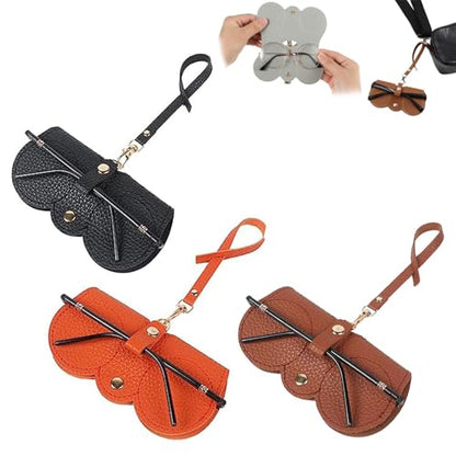 3 Pcs Soft Leather Sunglasses Bag, Soft Leather Sunglasses Bag with Strap, Portable Glasses Case Holder Sunglasses Pouch - color: Black+orange+brown