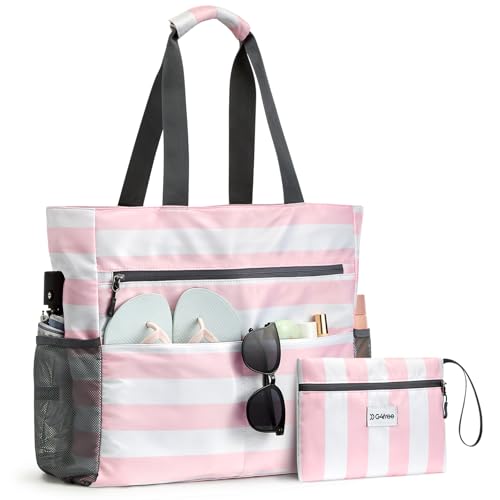 G4Free Beach Bag, Waterproof Sandproof Large Capacity Foldable for Women - color: Pink White, size: 35L