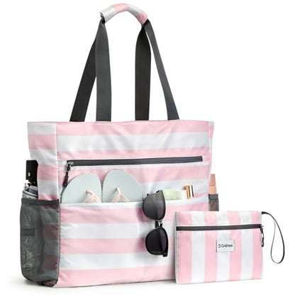 G4Free Beach Bag, Waterproof Sandproof Large Capacity Foldable for Women - color: Pink White, size: 35L