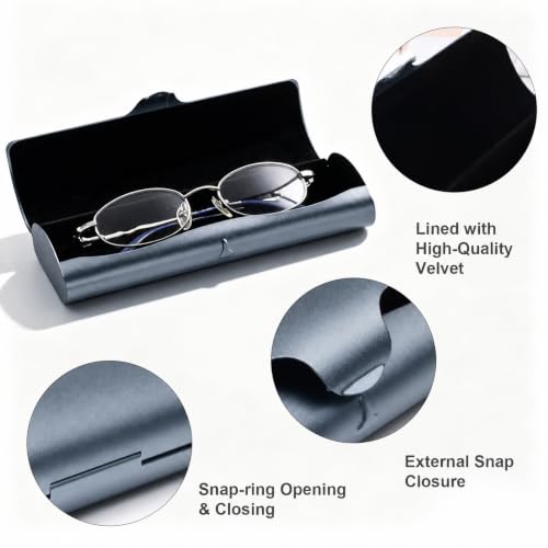 LILIWER Slim Aluminium Hard Shell Eyeglass Case, Portable Travel Metal Spectacles Protection, with Cleaning Cloth - color: Dark Blue, size: Medium