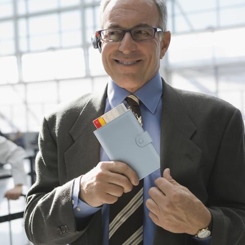 Leather Passport Cover Wallet Travel Essentials Holder with Zipper Pocket - color: Light Blue