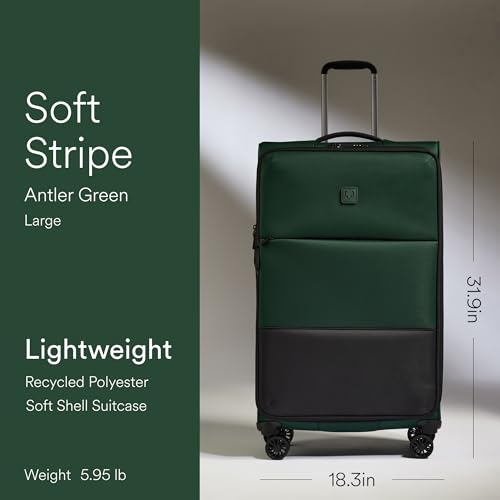 Antler Soft Stripe Large Checked Luggage, Antler Green, 31.9", 105-122L - color: Antler Green, size: Large