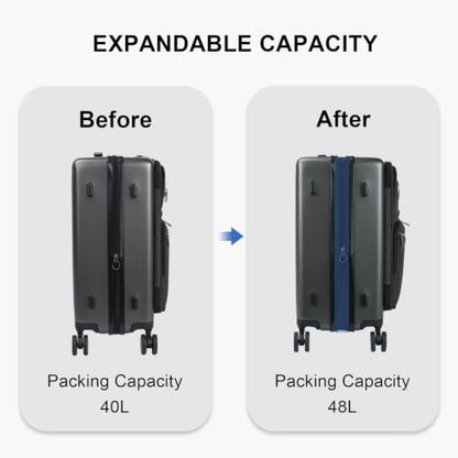 VANKEAN 20 Inch Expandable Hardshell Spinner TSA USB Port Carry-On Approved - color: STEEL GREY