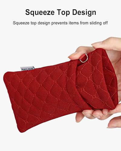 RayLove Double Glasses Case with Carrying Strap and Cleaning Cloth - color: Linen Red
