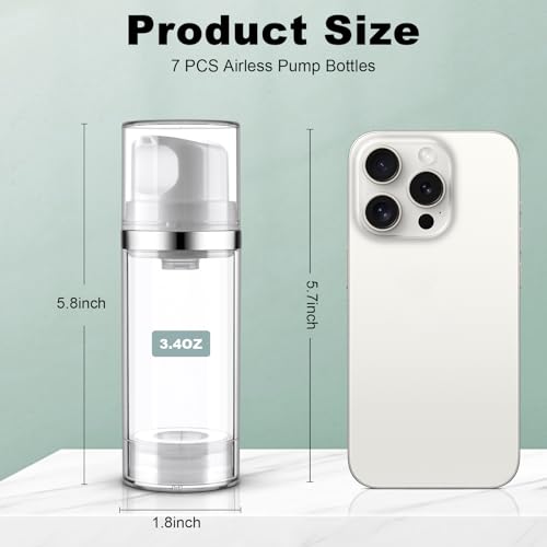 7 Pack Airless Pump Bottles 3.4oz/100ml Travel Pump Bottles - size: 3.4oz-7Pack