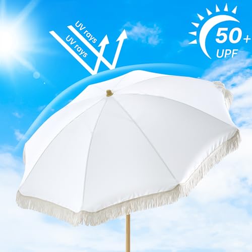 Aohanoi Outdoor Umbrella - Sun Protection, Rain Resistant, Windproof with Manual Open-Close Feature - Ideal for Beach, Camping, and Picnics - color: White
