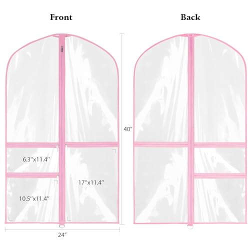 Zilink Clear Dance Garment Bags for Dancers Dance Costume Garment Bag 40 in - color: Clear Pink, size: 4 Pack