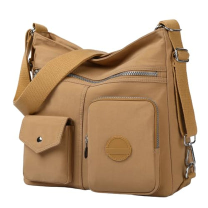 Hobo Purse for Women, Nylon Crossbody Shoulder Handbag Convertible Backpack - color: Beige