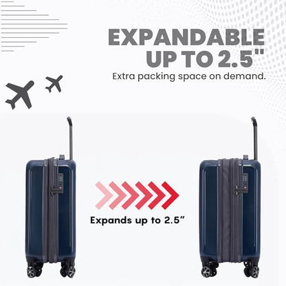Spyder Rails 25 Inch Expandable Hardside Checked Suitcase with 360° Spinner Wheels, TSA Approved Lock - color: Carbon Blue, size: Medium Checked