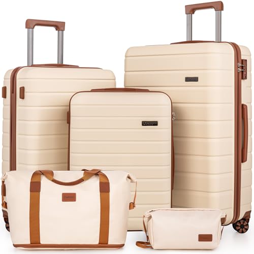 Cosbarn Luggage Sets 5 Piece, Hardshell Suitcases with Wheels, TSA Lock - color: Beige