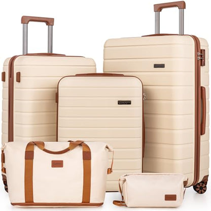 Cosbarn Luggage Sets 5 Piece, Hardshell Suitcases with Wheels, TSA Lock - color: Beige