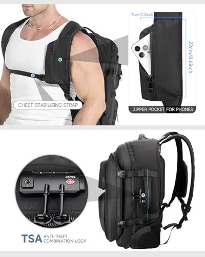 Carry on Backpack with Wheels, Rolling Backpack - color: Black-two