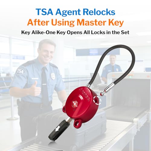 FORGE TSA Approved Key Luggage Locks, Keyed Alike, TSA006 Dimple Key Cable Locks. 2 Locks Red. - color: Red 2 Locks
