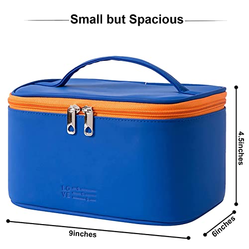 Meiyuuo Travel Makeup Bag for Women, PU Leather Cosmetic Bag, Navy Blue - color: Navy Blue