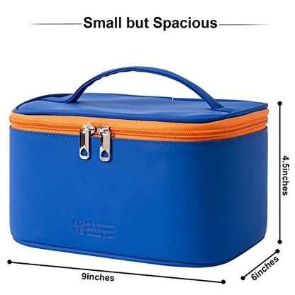 Meiyuuo Travel Makeup Bag for Women, PU Leather Cosmetic Bag, Navy Blue - color: Navy Blue
