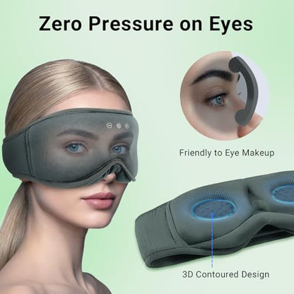 Bamboo Cotton Sleep Mask with Bluetooth Headphones, 100% Blackout, Grey - color: Gray