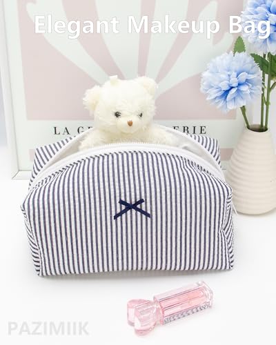 PAZIMIIK Cozy Makeup Bag for Women,Zipper Cosmetic Pouch,Stripe Navy Blue - color: Stripe Navy Blue