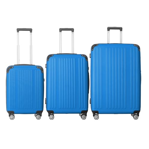 3-Piece Luggage Set 3 (20"/24"/28"), Hardside Suitcases with 8 Spinner Wheels, Scratch-Resistant ABS Shell, set2, set3 Travel Suitcase, TSA Lock (Ribbed Surface, Blue) - color: Blue, style: Ribbed Surface