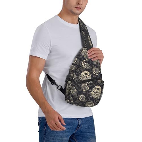 bassyil Skull Rose Sling Bag Crossbody Travel Hiking Chest Backpack Shoulder Daypack for Women Men - color: Skull Rose
