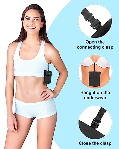 RFID-Blocking Travel Bra Wallet, Hidden Money Pouch with Elastic Strap - color: Black, size: Credit Card Size
