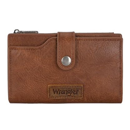 Wrangler Wallet for Women Bifold Card Holder with Zipper and ID Window - color: A-Brown