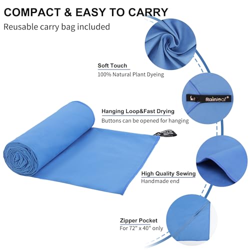 Rainleaf Microfiber Towel Quick Dry Camping & Travel & Gym Towel. Compact - color: Blue, size: 24.00" x 12.00"