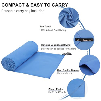 Rainleaf Microfiber Towel Quick Dry Camping & Travel & Gym Towel. Compact - color: Blue, size: 24.00" x 12.00"