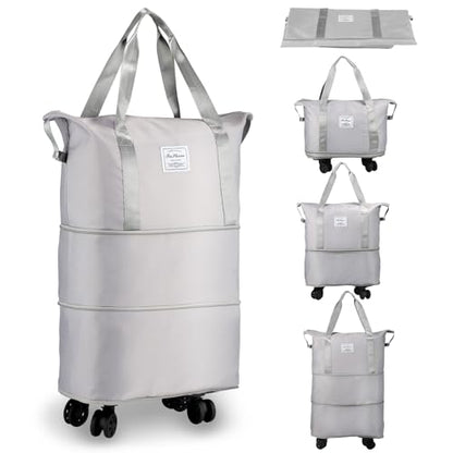 VOOWO Rolling Duffle Bag, Expandable Foldable Carry On Luggage with Wheels, Large Weekend Bag (Grey) - color: Grey