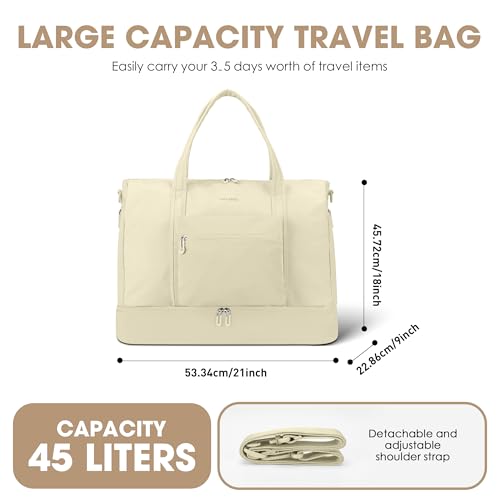 Women's Weekender bag Travel Duffel Bag with Shoe Compartment 21-inch Airline-Approved Carry-On, 2-Piece Overnight Bag Set Personal Item Luggage - color: SR -1-beige