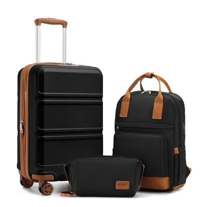Kono Luggage Set 3 Piece Carry On Hardside Luggage with Spinner Wheels - color: Apricot Black, size: 20-inch/Bp/Tb