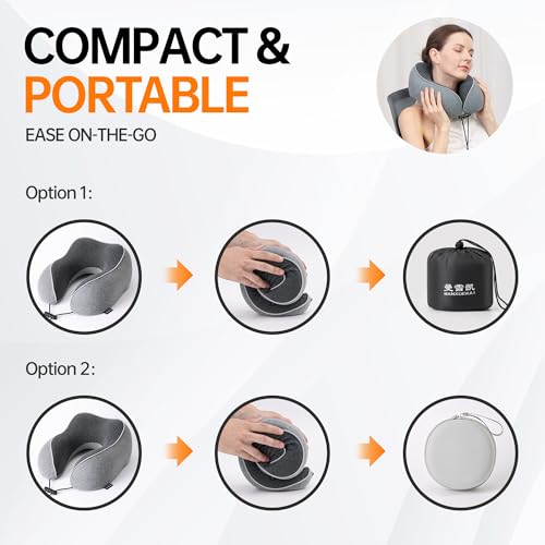 Travel Neck Pillow for Sleeping,100% Pure Memory Foam, Soft Head Support - color: Grey