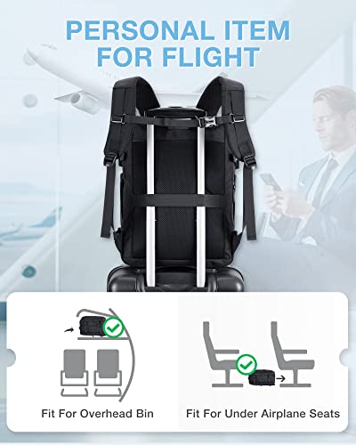 BAGSMART 37L Expandable Travel Backpack Compression Carry On Daypack - color: Obsidian Black