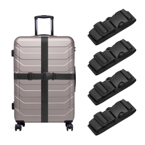 uxcell 4 Pcs Luggage Straps for Suitcases Luggage Connector Strap Buckle - color: Black