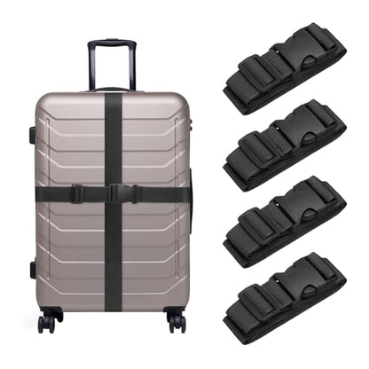 uxcell 4 Pcs Luggage Straps for Suitcases Luggage Connector Strap Buckle - color: Black