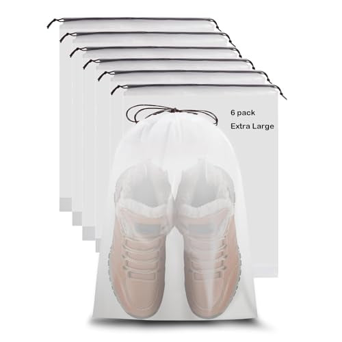 6 Pack Extra Large Clear Waterproof Travel Shoe Bags, 17.7" x 13.8" Dustproof Portable Storage for Men and Women