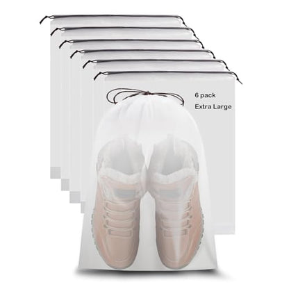 6 Pack Extra Large Clear Waterproof Travel Shoe Bags, 17.7" x 13.8" Dustproof Portable Storage for Men and Women