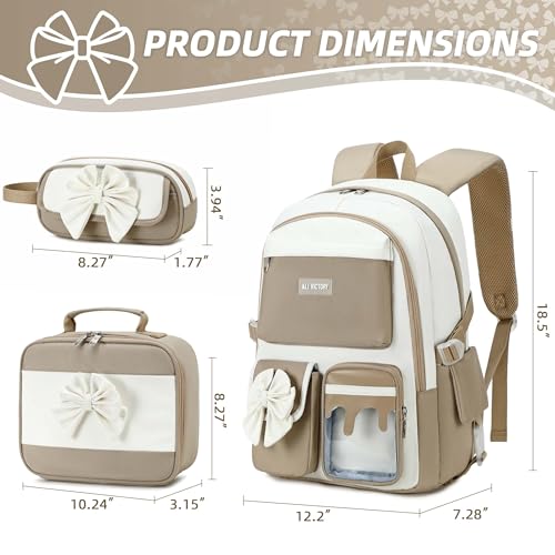 Backpack for Girls, Cute Girls Backpack with Lunch Bag Pencil Case - color: Brown