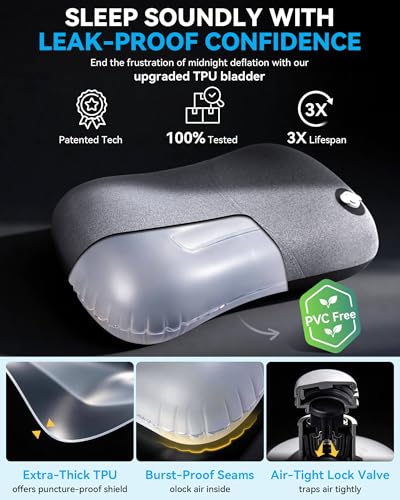 Hikenture Camping Pillow with Removable Cover, Ultralight Inflatable Pillow - color: Black