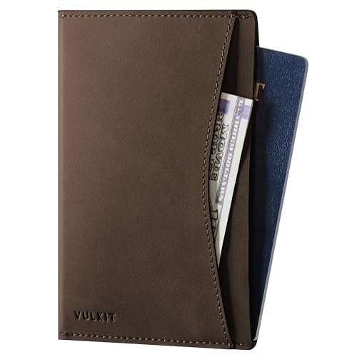 VULKIT Passport Cover Ultra Slim Design Leather Passport Sleeve RFID Blocking with 2 Card Slots, Anti-Theft Travel Essentials - color: Espresso