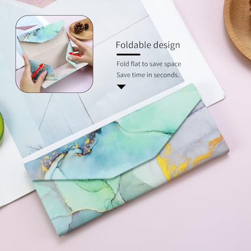 Foldable Glasses Case, Magnetic PU Leahter Sunglasses Case, Cute Hard Shell Folding Eyeglass Cases for Women Kids - color: Green+gold Marble