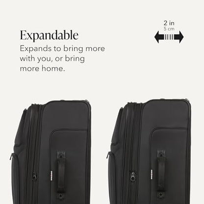 SwissGear Sion Softside Expandable Spinner Luggage Durable Lightweight Travel Suitcase, Black, Checked-Large - color: Black, size: Checked-Large