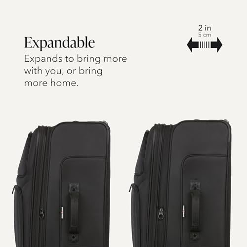 SwissGear Sion Softside Expandable Spinner Luggage Durable Lightweight Travel Suitcase, Black, Checked-Large - color: Black, size: Checked-Large