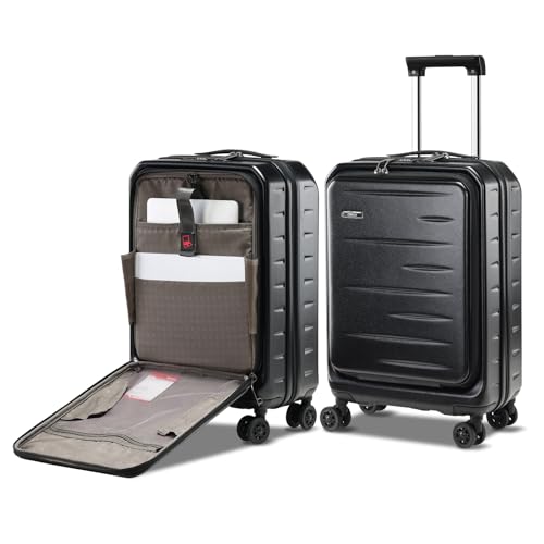 CENSIEN 20 Inch Carry On Luggage 22×14×9 Airline Approved with Front Pocket - color: Black, size: 20 Inch