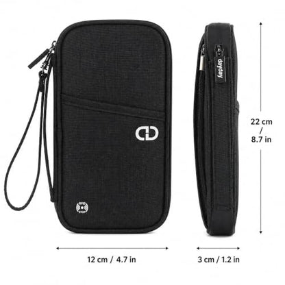 Family Passport Holder for Travel, RFID Blocking Travel Wallet with Zipper - color: Dark black