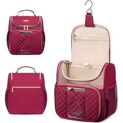 Otevan Large Toiletry Bag for Women Men,Quick Dry Hanging Toiletry Bag - color: WineRed