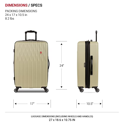 SwissGear 8018 Expandable Luggage, Hard Shell Medium Luggage with Spinner Wheels - color: Sand, size: Checked-Medium 24-Inch