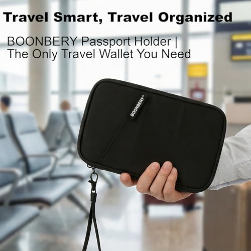 Travel Document Holder RFID Blocking Passport Organizer Family Multi Pocket - color: All-Black