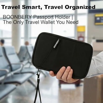 Travel Document Holder RFID Blocking Passport Organizer Family Multi Pocket - color: All-Black