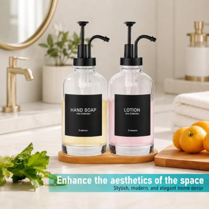 Kitchen Soap Dispenser Set of 2, 16.9 oz Glass, Black Stainless Steel Pump - color: Dm2648-black