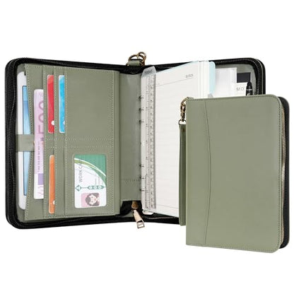 WASON Portfolio A5 Binder Journal with Zipper - Leather pu Writing Notebook Padfolio with Detachable Refillable Notebook, Legal Pad for Business Study and Travel Organizer (Green) - color: Green